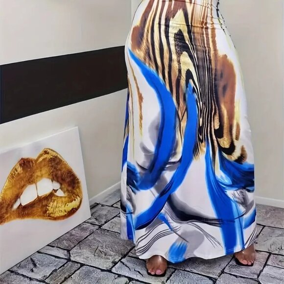 Women Plus Size One Shoulder Long Vibrant Print Flattering Maxi Summer Dress 18W - Picture 3 of 8